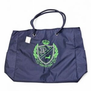 PINK Victoria's Secret Navy Blue Tote Pink NY Varsity Dog Green Accents NWT
